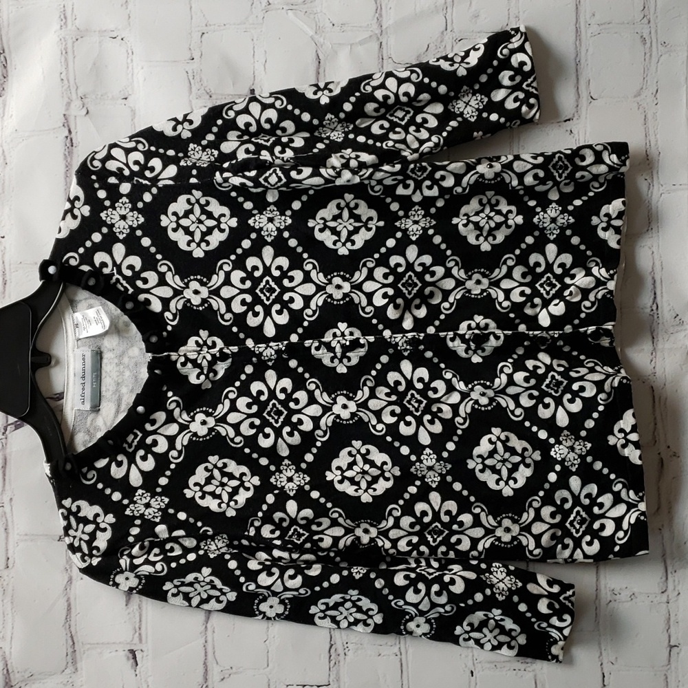 Alfred Dunner S Petite black white Embellished Cardigan 3/4 Sleeves rayon nylon - Picture 1 of 9